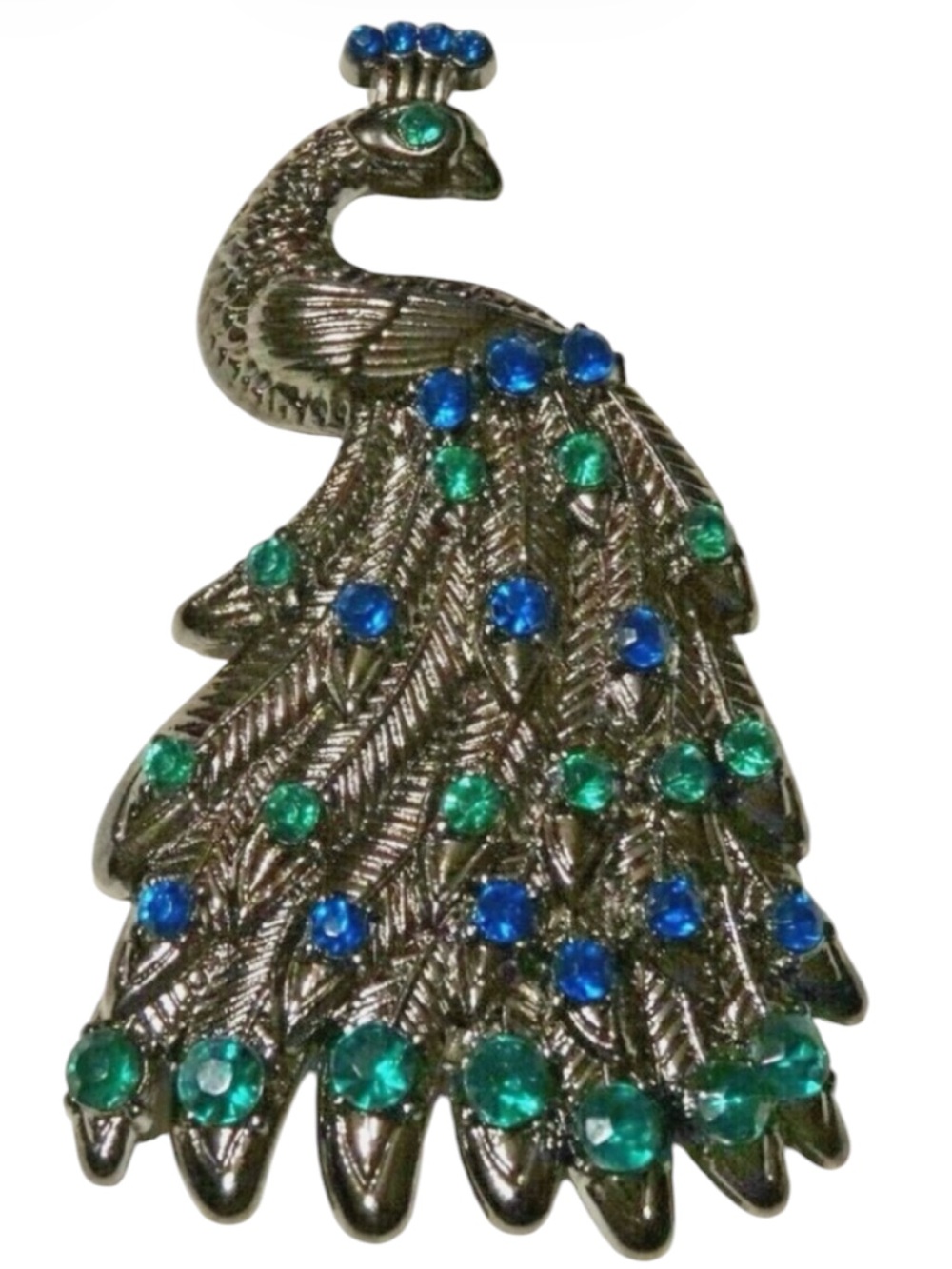 PEACOCK BROACH ~ ART NOUVEAU CRYSTAL RHINESTONE PIN